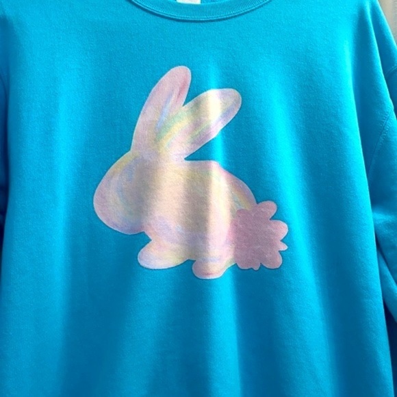 Adorable Women’s Jerzees Nublend Turquoise Easter Bunny Sweatshirt Size Small - Picture 2 of 5